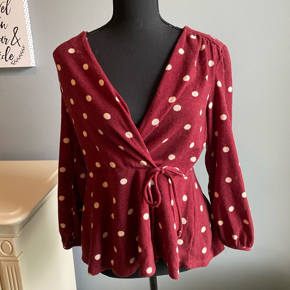 NWT Burgundy Polka Dot Blouse